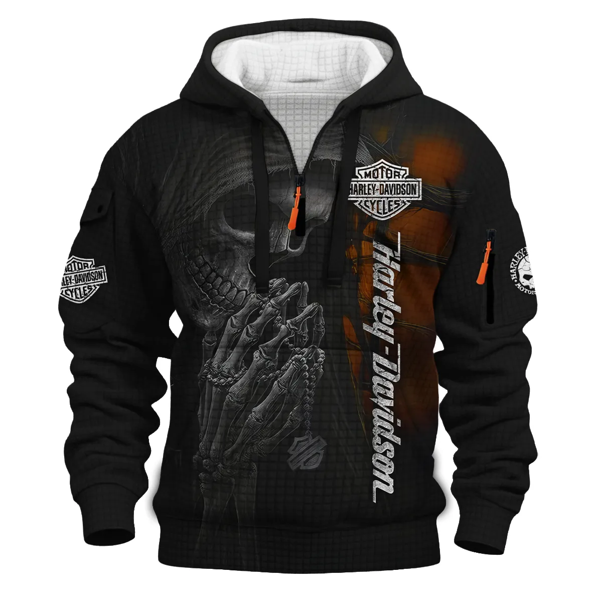 Harley-Davidson Motorcycle Skull Devotion Wings Hoodie Half Zip Quilted Waffle Gift Fan Love QTVA2712HLC10-HDFQW - Image 2
