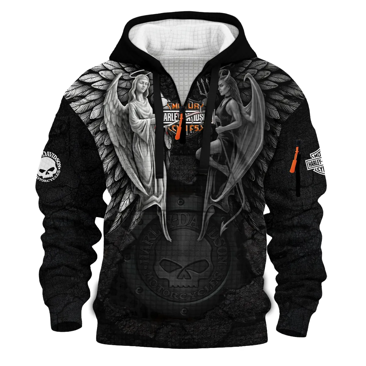 Harley-Davidson Motorcycle Guardian & Fallen Hoodie Half Zip Quilted Waffle Gift Fan Love QTVA2712HLC8-HDFQW - Image 2