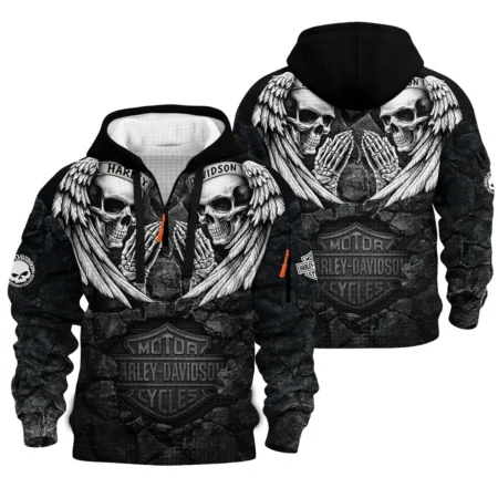 Harley-Davidson Motorcycle Dark Skull Angel Wings Hoodie Half Zip Quilted Waffle Gift Fan Love QTVA2712HLC07-HDFQW