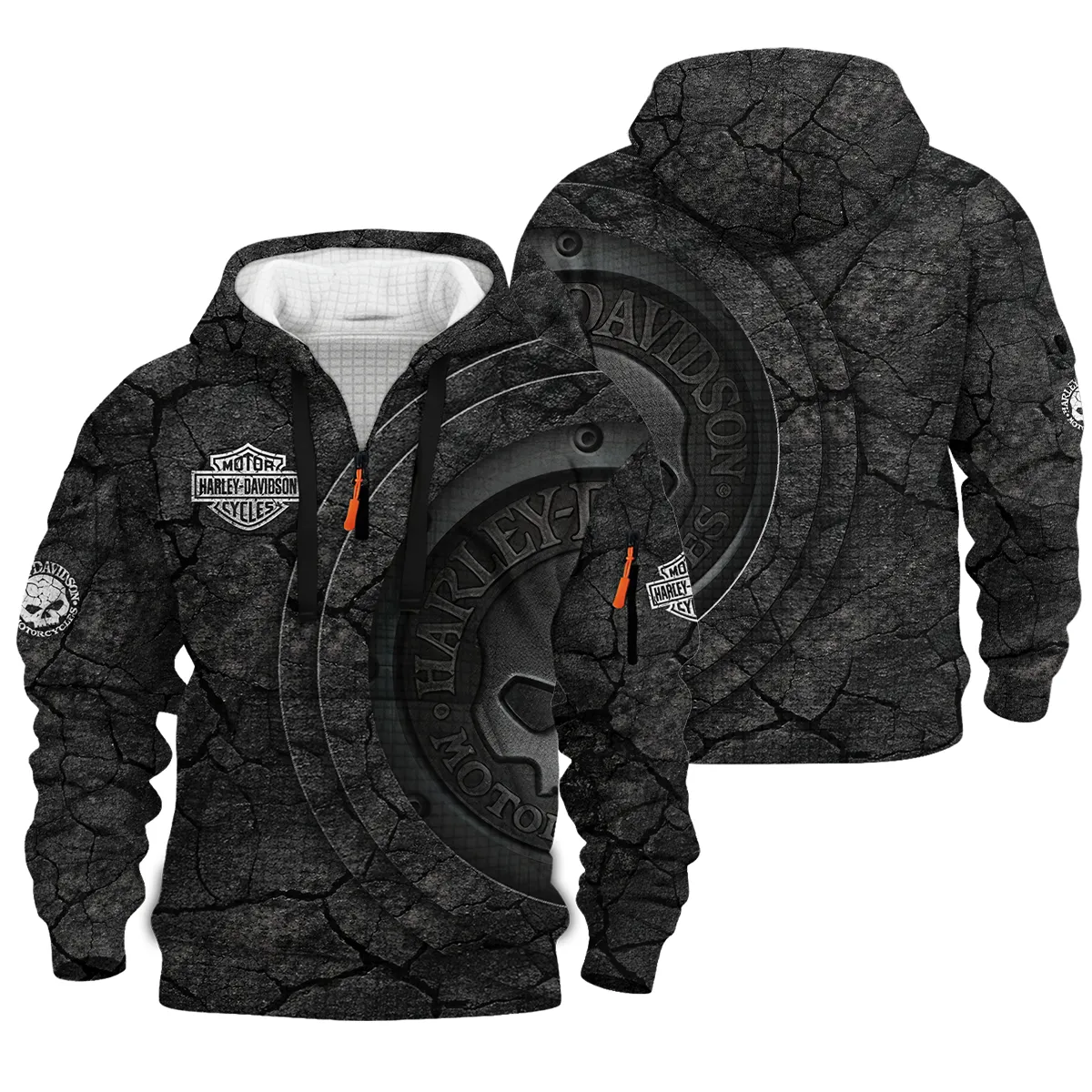Harley-Davidson Motorcycle Stone & Steel Hoodie Half Zip Quilted Waffle Gift Fan Love QTVA2712HLC09-HDFQW