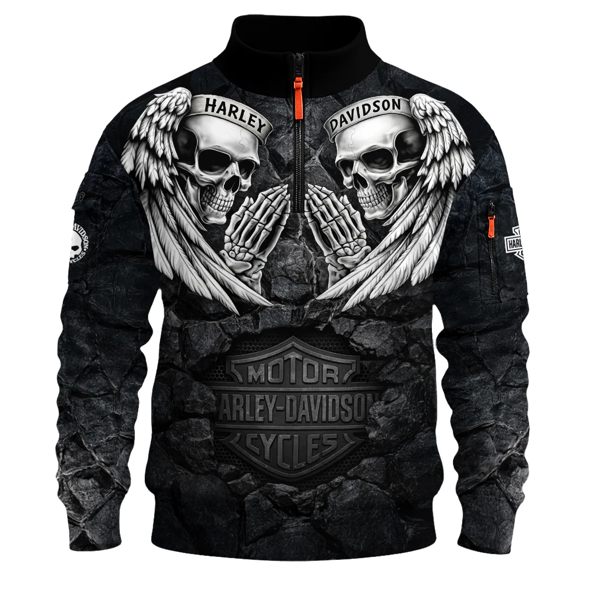 Harley-Davidson Motorcycle Dark Skull Angel Wings Sweatshirt Zipper Gift Fan Love QTVA2712HLC07-SHZ - Image 2