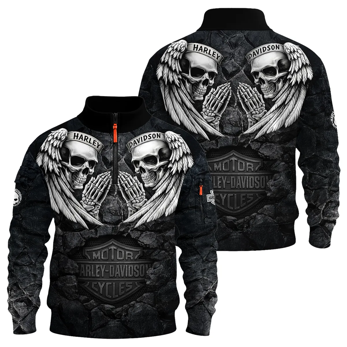 Harley-Davidson Motorcycle Dark Skull Angel Wings Sweatshirt Zipper Gift Fan Love QTVA2712HLC07-SHZ
