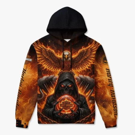 Harley-Davidson Motorcycle Hoodie Quilted Waffle All Over Prints QTHD120326FA2-HQW