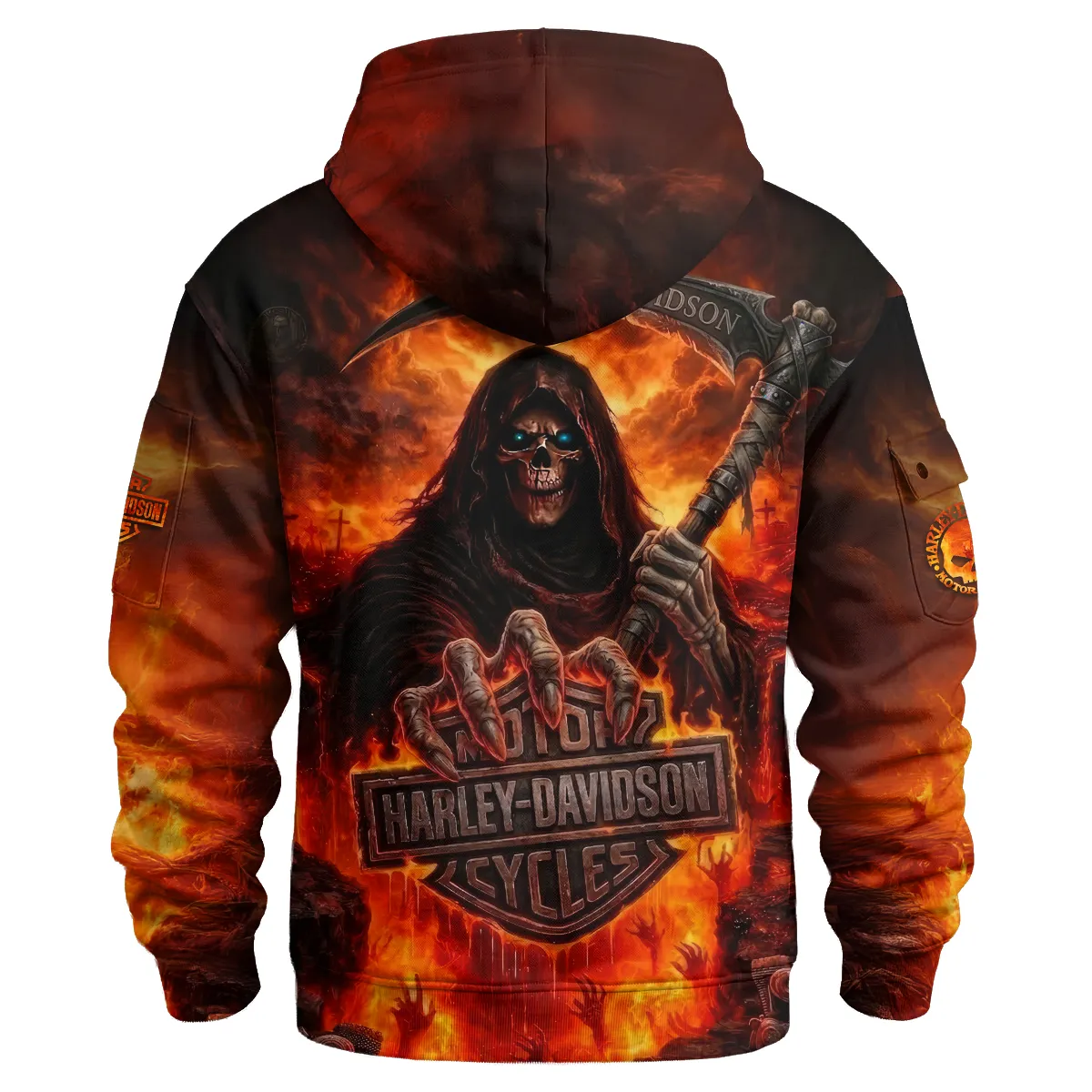 Harley-Davidson Motorcycle Hell Reaper Cargo Hoodie All Over Prints Gift Fan Love QTVAHL250226A17-LGE - Image 3