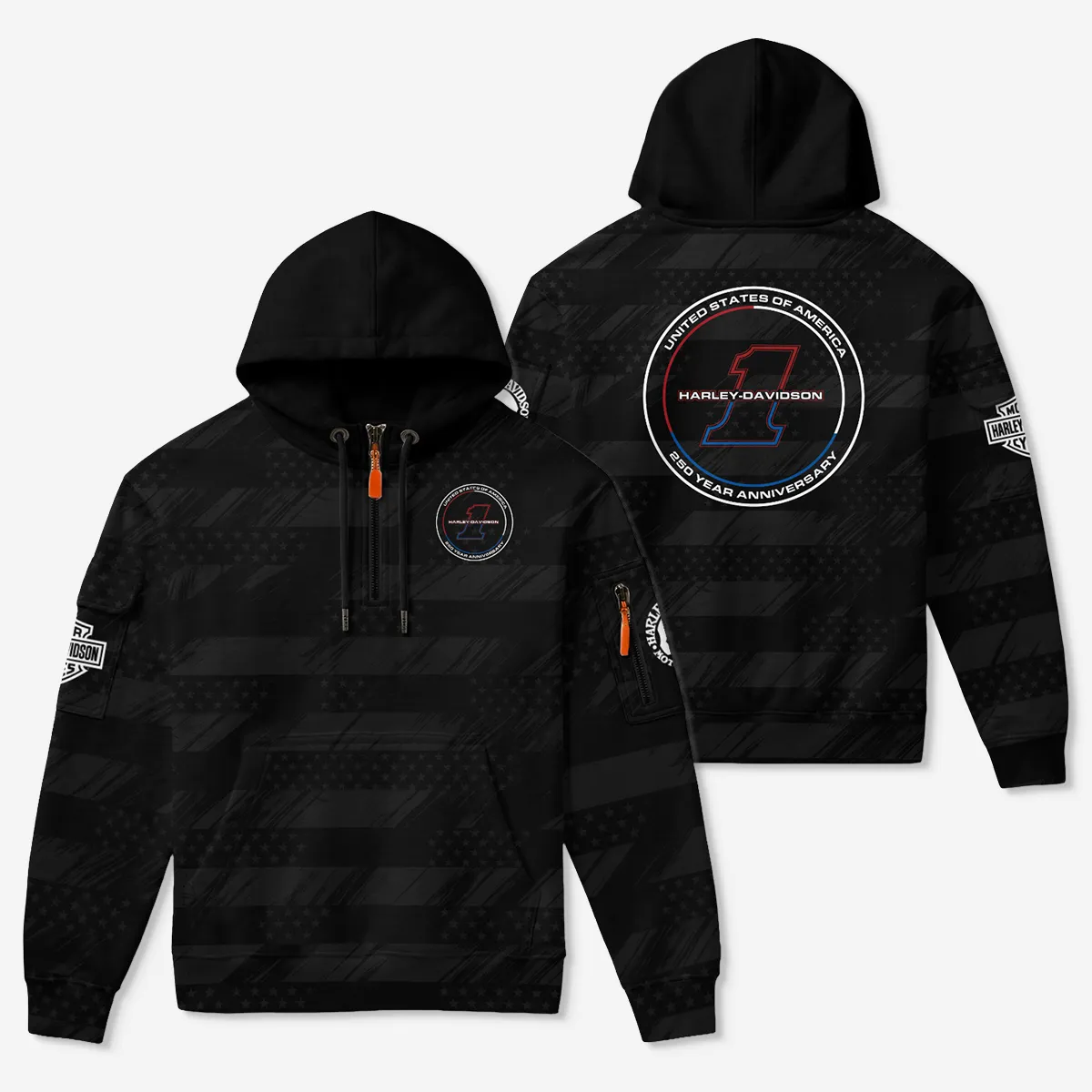 Harley-Davidson America's 250th Anniversary Motorcycle Zip Neck Hoodie All Over Prints QTHD120326FA1-ZLU