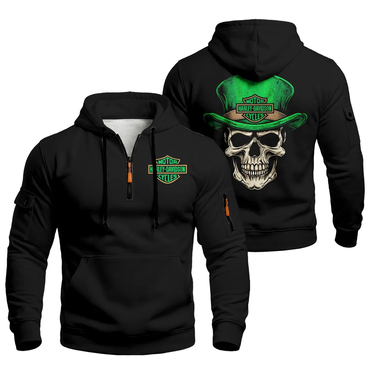 Harley-Davidson Motorcycle Green Phantom Zip Neck Hoodie All Over Prints Gift Fan Love QTVAHL250226A15-ZLU