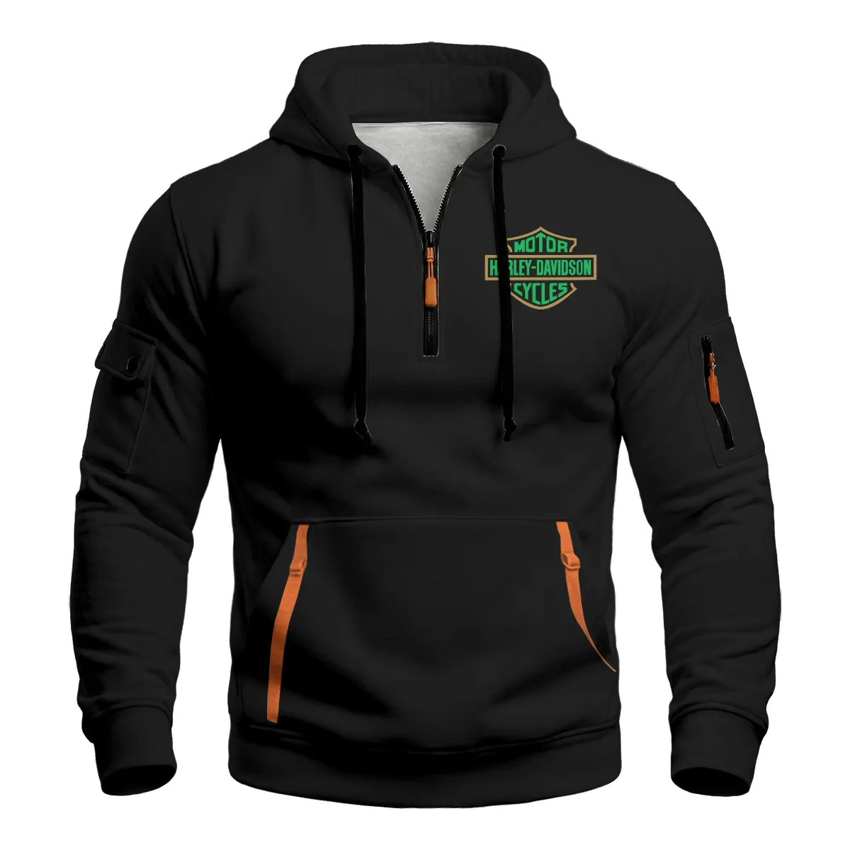 Harley-Davidson Motorcycle Green Phantom Hoodie Half Zipper All Over Prints Gift Fan Love QTVAHL250226A15-HDF - Image 2