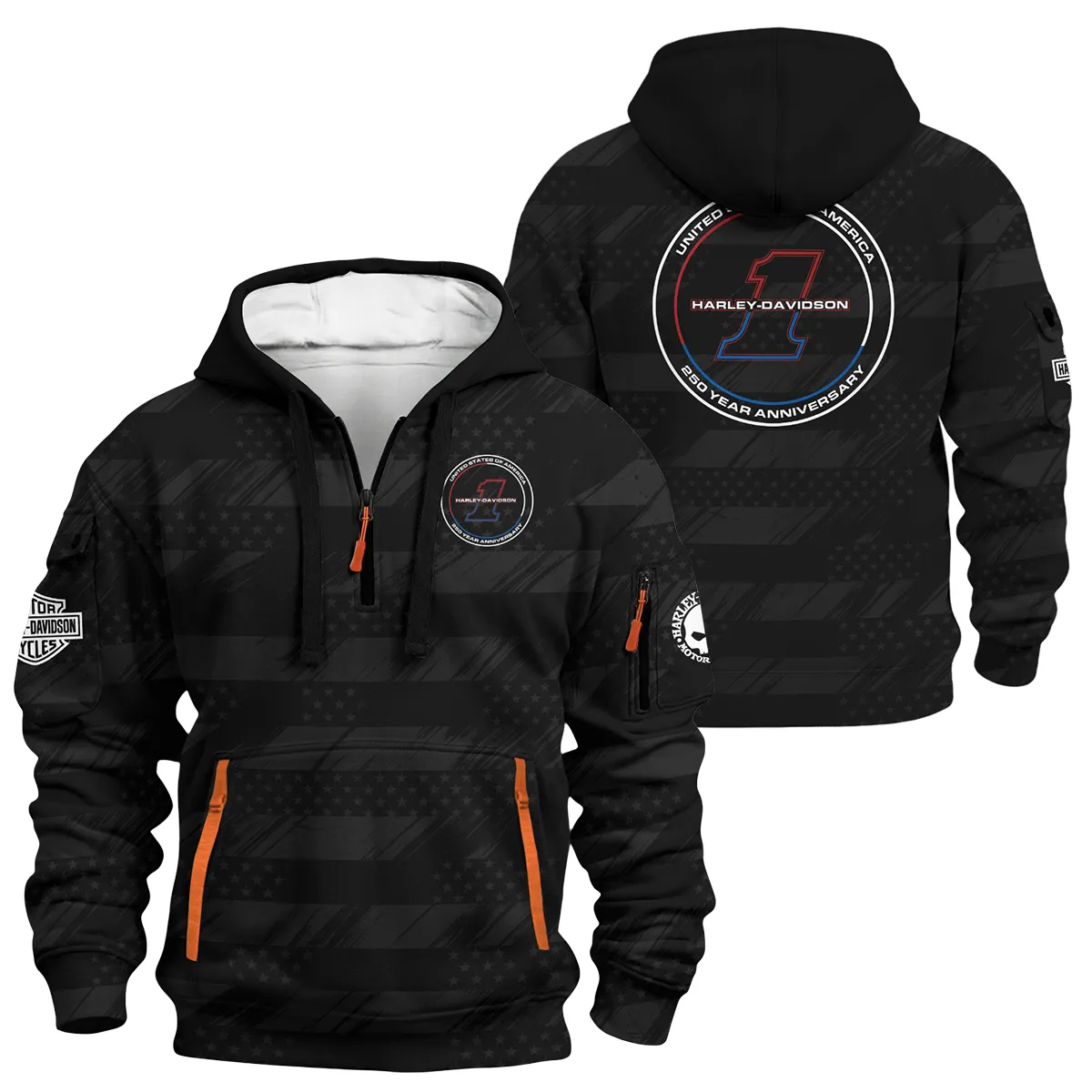 Harley-Davidson America's 250th Anniversary Motorcycle Hoodie Half Zipper All Over Prints QTHD120326FA1-HDF