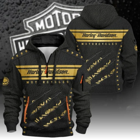 Harley-Davidson Motorcycle Gilded Leather Hoodie Half Zipper All Over Prints Gift Fan Love QTVAHL250226A16-HDF