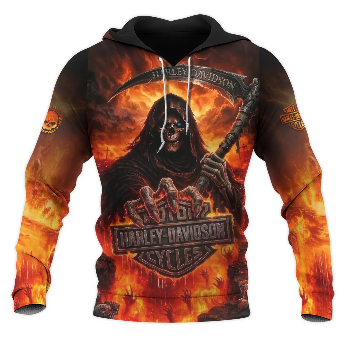 Harley-Davidson Motorcycle Hell Reaper Hoodie All Over Prints Gift Fan Love QTVAHL250226A17-HD - Image 2