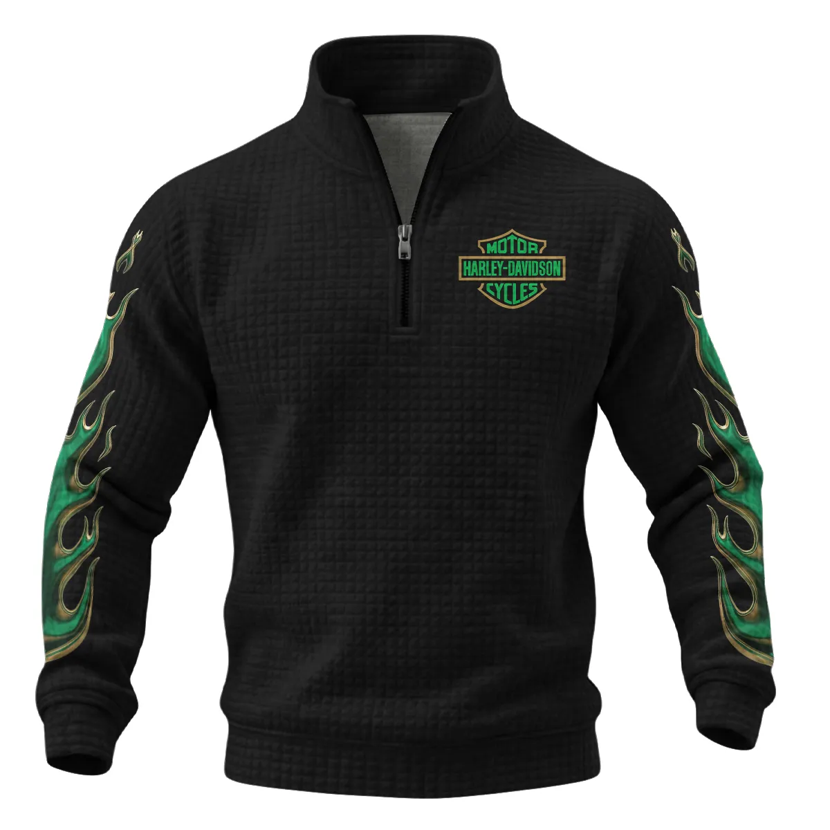 Harley-Davidson Motorcycle Green Phantom Quarter Zip Quilted Waffle All Over Prints Gift Fan Love QTVAHL250226A15-QZW - Image 2