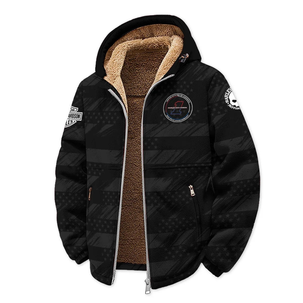 Harley-Davidson America's 250th Anniversary Motorcycle Winter Fleece Jacket All Over Prints QTHD120326FA1-WSFJ - Image 2