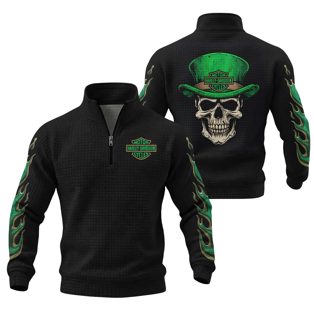 Harley-Davidson Motorcycle Green Phantom Quarter Zip Quilted Waffle All Over Prints Gift Fan Love QTVAHL250226A15-QZW