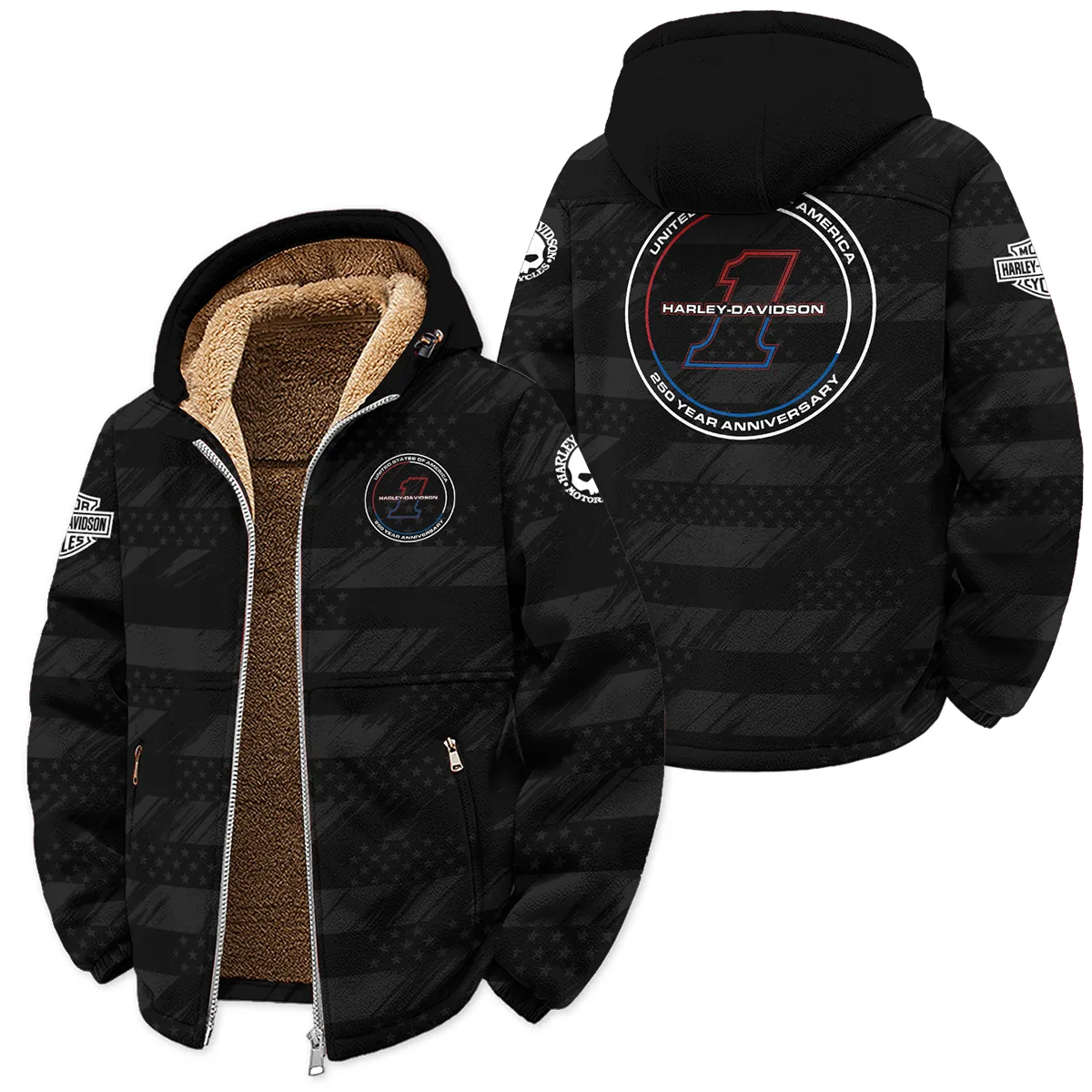 Harley-Davidson America's 250th Anniversary Motorcycle Winter Fleece Jacket All Over Prints QTHD120326FA1-WSFJ